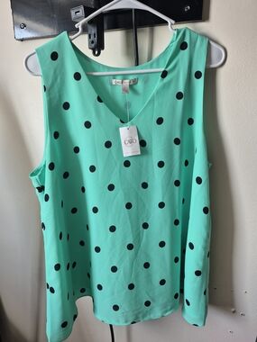 Cato Mint Green Sleeveless V-Neck Polka Dot Tank